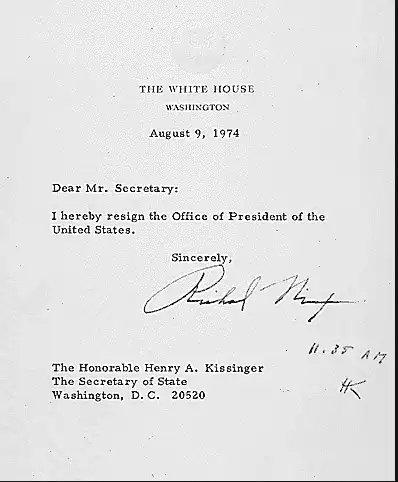 Das Telegramm an Henry Kissinger von Nixon: er tritt zurück!